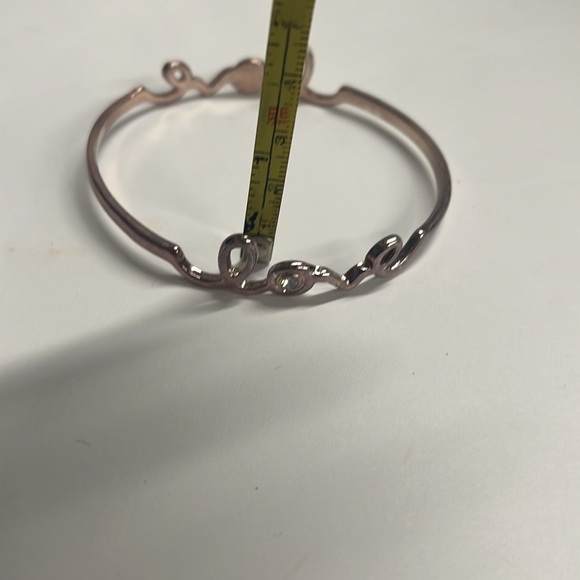 Copper Silvertone Overlay Distressed Love Bangle Bracelet w/Two Cubic Zirconia - Picture 4 of 6